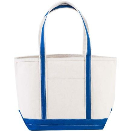 LL Bean Small Canvas Zip Top Boat And Tote White/Turquoise Blue